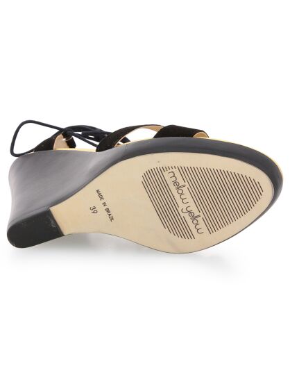 Sandales en Velours de Cuir compensées Lacts Cheville noires - Talon 11 cm
